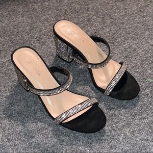 Black Rhinestone Heels. Size: 5.5